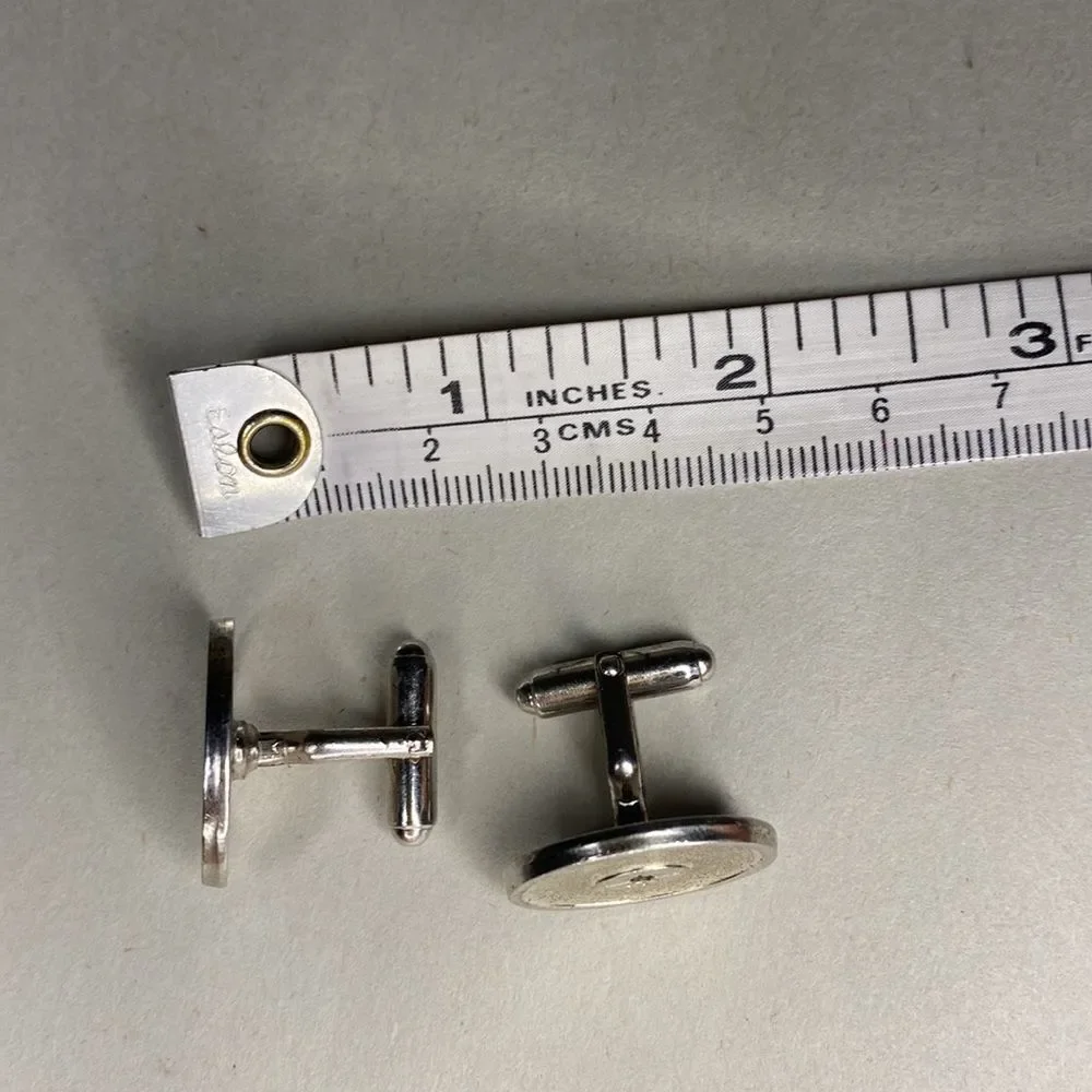 Vintage Avon Silver Tone Cuff Links‎ Oval Button Bullet Back